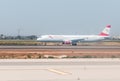 The plane of the Austrian airline is moving on the runway of Ben Gurion International Airport, near Tel Aviv in Israel