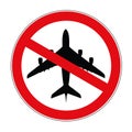 Plane aviation prohibited warning sign icon