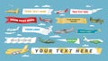 Plane banner vector airplane or aircraft with blank message advertisement and text template ad in illustration set of Royalty Free Stock Photo