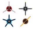 Plane blade propeller set isolated on white background. Vintage airplane propeller icons with radial engine. Turbines Royalty Free Stock Photo