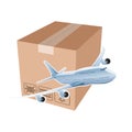 Plane and box as symbol of the airmail Royalty Free Stock Photo