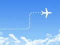 Plane on Cloud shaped ,Airplane line path Royalty Free Stock Photo