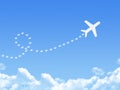 Plane on Cloud shaped ,Airplane line path Royalty Free Stock Photo