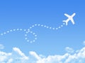 Plane on Cloud shaped ,Airplane line path Royalty Free Stock Photo