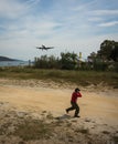 Plane coming in to land, Skiathos, Greece