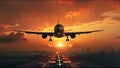 Plane Commercial Airliner Passenger Jet Landing Airport In Sunset Royalty Free Stock Photo