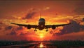 Plane Commercial Airliner Passenger Jet Landing Airport In Sunset Royalty Free Stock Photo