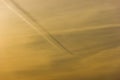 Plane contrail leave shadow on clouds above Royalty Free Stock Photo