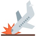 Plane crash vector aircraft accident icon isolated on white