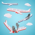 Plane crash vector flat style. Royalty Free Stock Photo