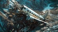 The plane crashed in the mountains. The plane crash. There is a crashed plane on the mountain. The plane is in an emergency Royalty Free Stock Photo