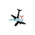 Plane crashed into the water icon vector illustration