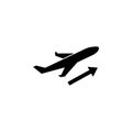 Plane Departure, Airplane Flight Takeoff. Flat Vector Icon illustration. Simple black symbol on white background. Plane Departure