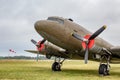 Plane Douglas C-47 Skytrain, DC-3 United States Army Air Force, L4, Dakota Royal Air Force, R-40 US Navy, landing in Normandy Royalty Free Stock Photo