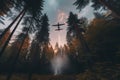 Plane drop water sunset. Generate Ai Royalty Free Stock Photo