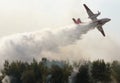 Plane drops water on a forest fire Royalty Free Stock Photo