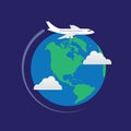 Plane Flies Around Earth Royalty Free Stock Photo