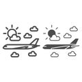 Plane flies in the clouds line and solid icon, airlines concept, plane in clouds vector sign on white background, plane Royalty Free Stock Photo