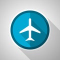 Plane, flight, airplane symbol, flat design vector blue icon with long shadow Royalty Free Stock Photo