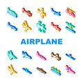 plane flight travel aircraft icons set vector Royalty Free Stock Photo