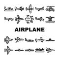 plane flight travel aircraft icons set vector Royalty Free Stock Photo