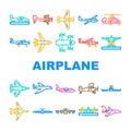plane flight travel aircraft icons set vector Royalty Free Stock Photo