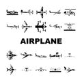 plane flight travel aircraft icons set vector Royalty Free Stock Photo