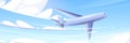 Plane fly in blue sky with clouds Royalty Free Stock Photo