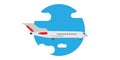 Plane fly in cloud sky illustration banner concept. Travel tourism jet direction holiday flat. Cartoon commercial passenger