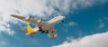 Plane flying above the clouds Royalty Free Stock Photo