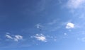 A plane flying against a blue sky with cirrus and cumulus clouds. The concept of travel, adventure Royalty Free Stock Photo