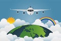 Plane is flying through the world,earth suns with a variety of c Royalty Free Stock Photo