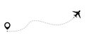 The plane follows the dotted line from the start point to the end point. Airplane route on a white background. Vector illustration