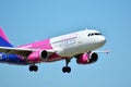 Plane HA-LWH - Airbus A320-232 - Wizz Air just before landing at the Chopin airport. Royalty Free Stock Photo