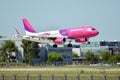 Plane HA-LYD - Airbus A320-232 - Wizz Air just before landing at the Chopin airport. Royalty Free Stock Photo