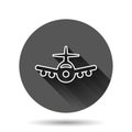Plane icon in flat style. Airplane vector illustration on black round background with long shadow effect. Flight airliner circle Royalty Free Stock Photo
