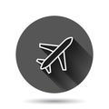 Plane icon in flat style. Airplane vector illustration on black round background with long shadow effect. Flight airliner circle Royalty Free Stock Photo