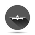 Plane icon in flat style. Airplane vector illustration on black round background with long shadow effect. Flight airliner circle Royalty Free Stock Photo