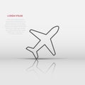 Plane icon in flat style. Airplane vector illustration on white isolated background. Flight airliner business concept Royalty Free Stock Photo