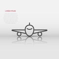 Plane icon in flat style. Airplane vector illustration on white isolated background. Flight airliner business concept Royalty Free Stock Photo