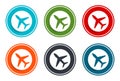 Plane icon flat vector illustration design round buttons collection 6 concept colorful frame simple circle set Royalty Free Stock Photo