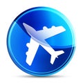 Plane icon glassy vibrant sky blue round button illustration Royalty Free Stock Photo