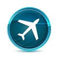 Plane icon elegant glass blue round button vector design illustration