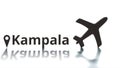 Plane icon and Kampala city name, air travel concept