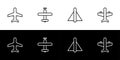 Plane icon set. Airliner, turbo propeller, fighter, and jet.