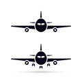 Plane Icon set in flat style, Vector airplane simple black silhouette on white background