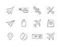 plane icon set with flying line icons, airplane ticket icon