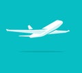 Plane icon vector flat style or airplane take off flying shape silhouette symbol isolated on blue color background Royalty Free Stock Photo