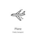 plane icon vector from public transport collection. Thin line plane outline icon vector illustration. Linear symbol for use on web