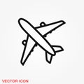 Plane icon on white background, airplane vector Illustration